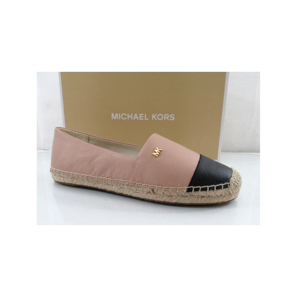 Michael Kors Kendrick Slip On Espadrille Flat Shoes MK Logo Oyster Black Size 10